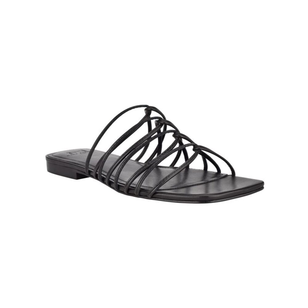 MARC FISHER Womens Black Marcio Square Toe Slip On Leather Slide Sandals 6.5 M